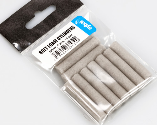 Soft Foam Cylinders, Gray, 8 mm